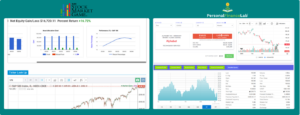 Side by Side of the Stock Market Game vs PersonalFinanceLab Stock Game trading page with integrated research tools